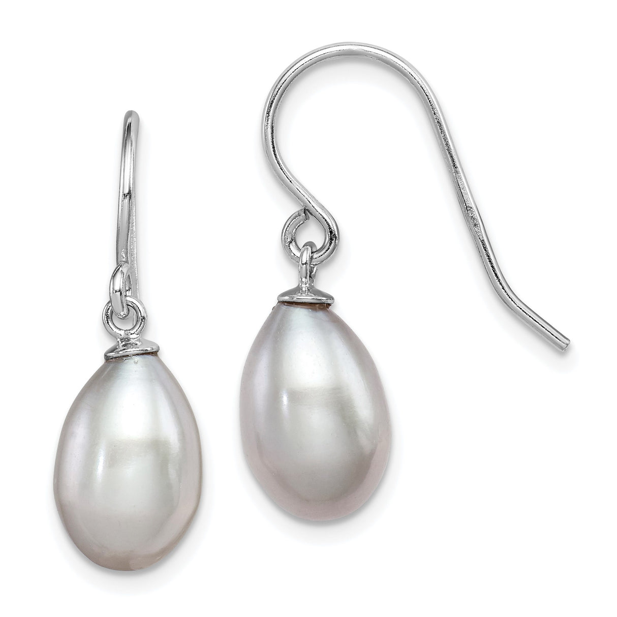Sterling Silver Drop Earrings with Teardrop White Freshwater Pearls, Classic Dangle Design