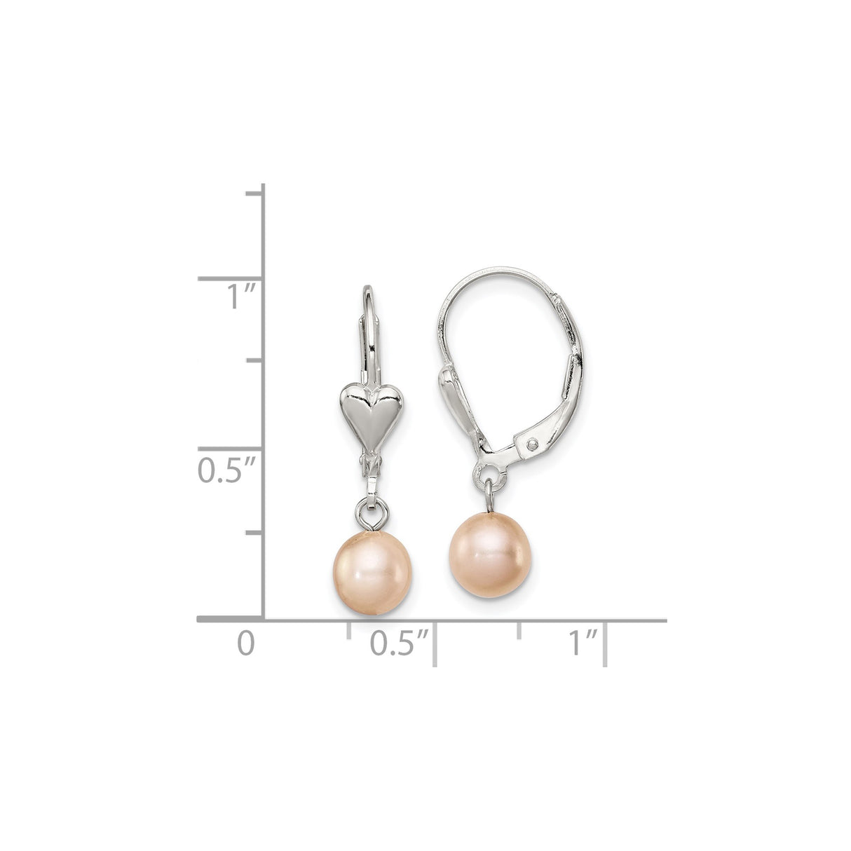 Sterling Silver Drop Earrings with Pink Freshwater Pearls and Heart Leverback Design