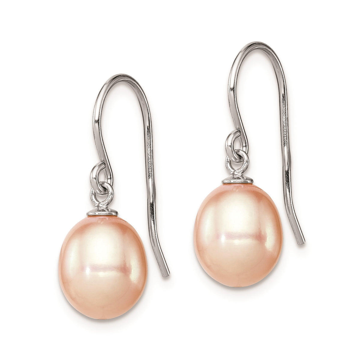 Sterling Silver Drop Earrings with Soft Pink Freshwater Cultured Pearls, Classic Bridal Style