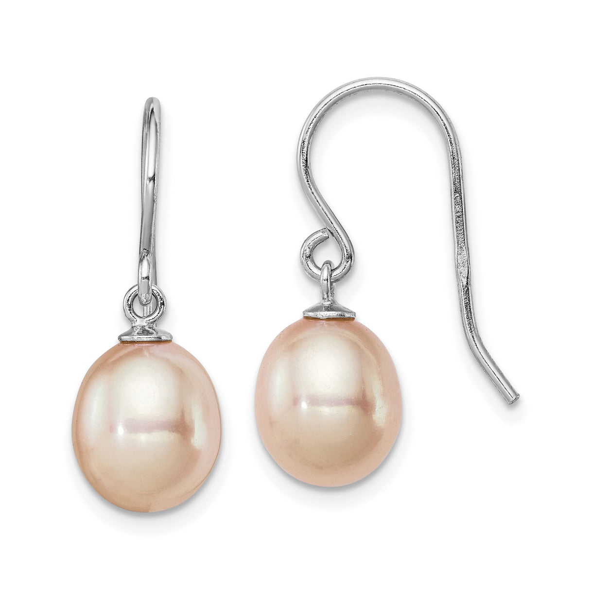Sterling Silver Drop Earrings with Soft Pink Freshwater Cultured Pearls, Classic Bridal Style