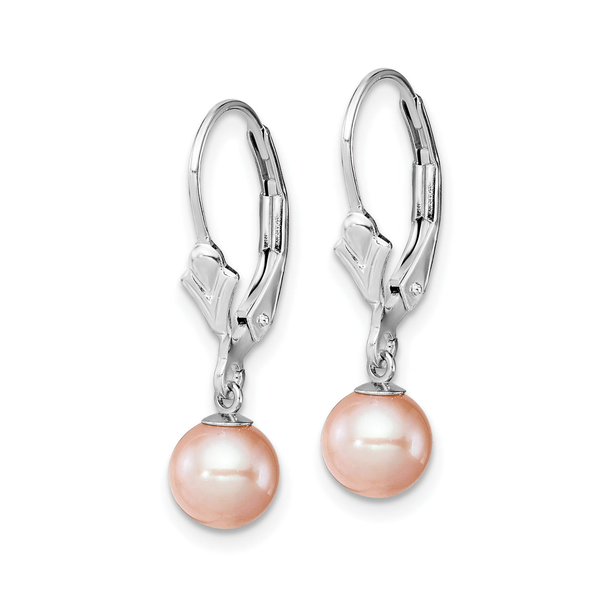 Sterling Silver Drop Earrings with Soft Pink Cultured Freshwater Pearls, Leverback Design