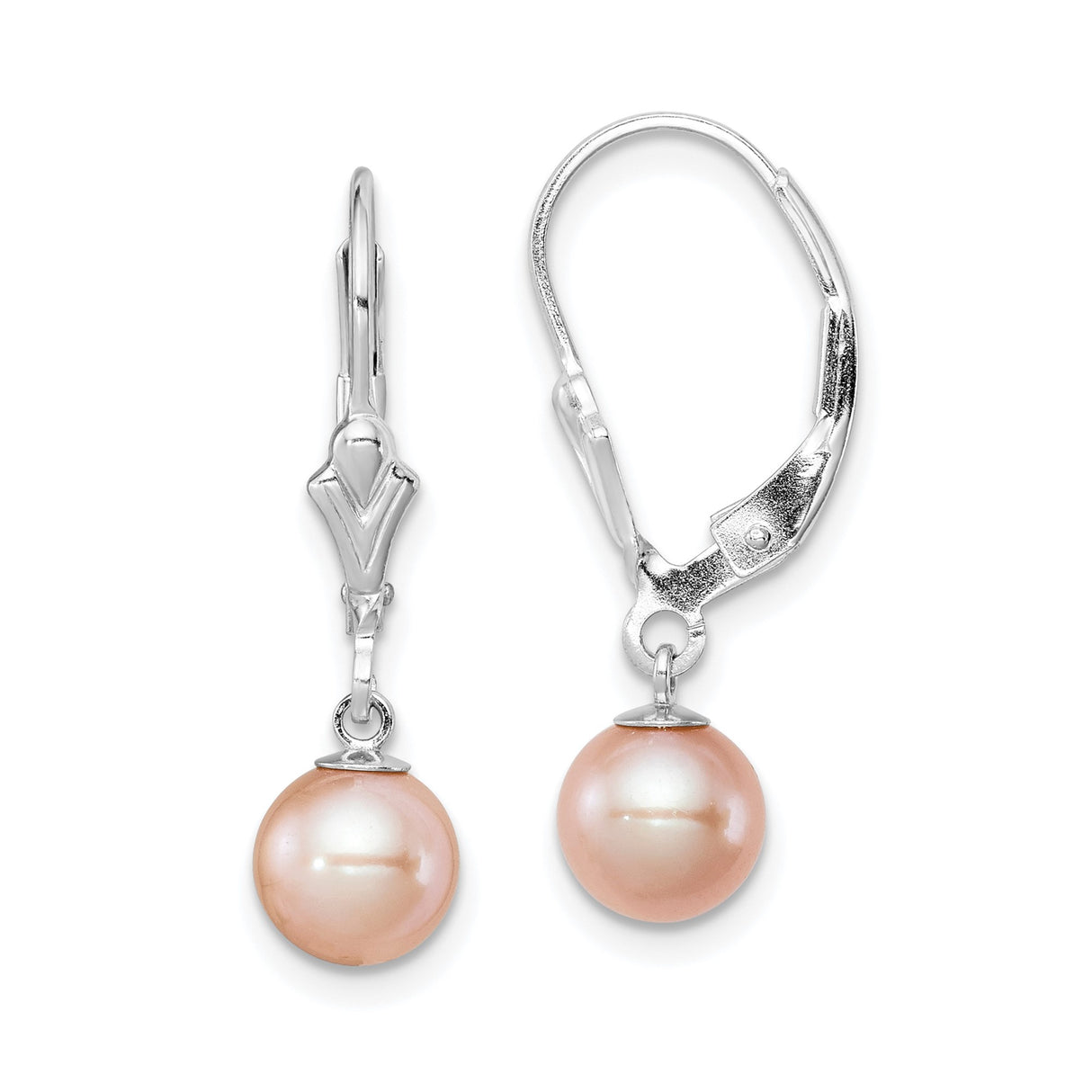Sterling Silver Drop Earrings with Soft Pink Cultured Freshwater Pearls, Leverback Design