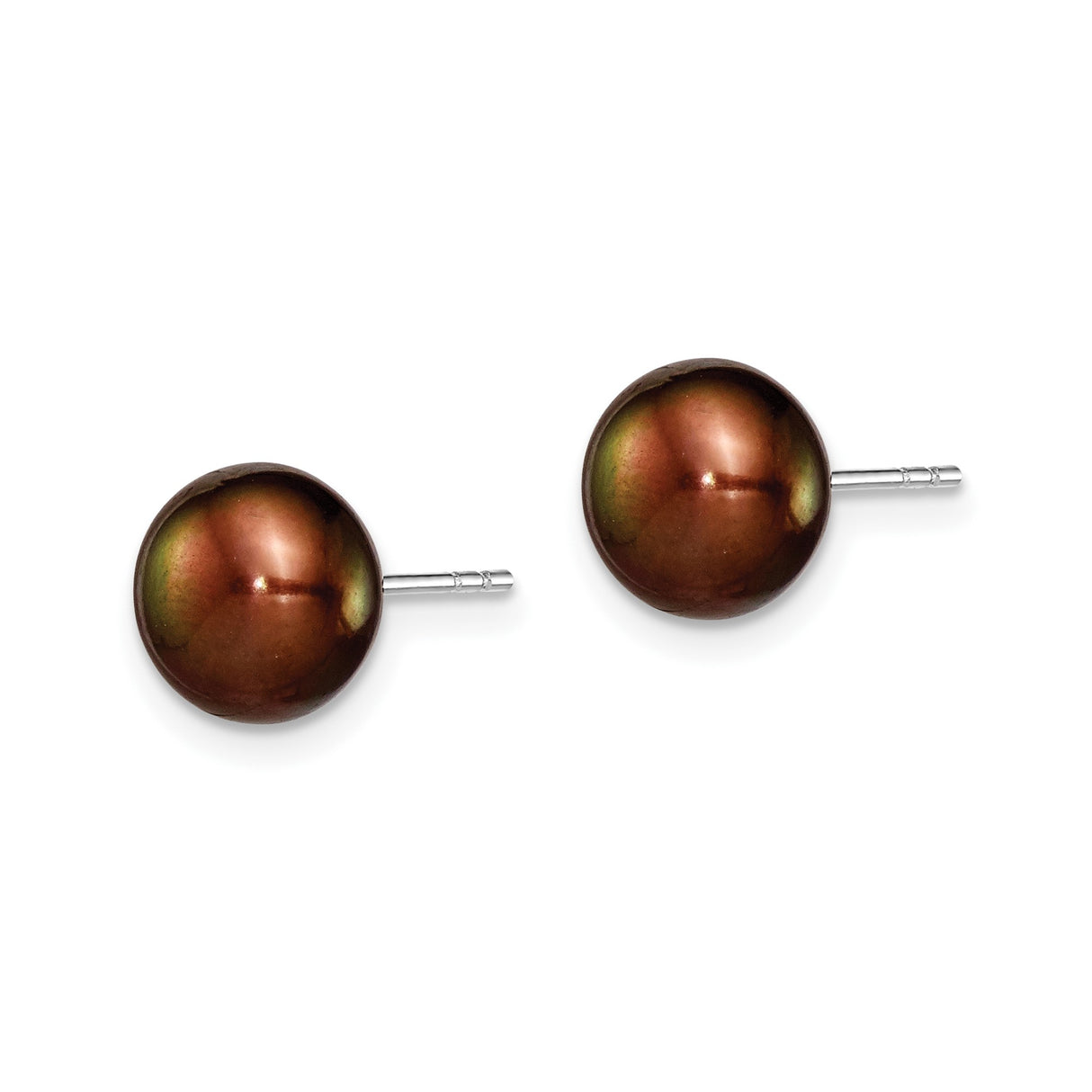 Sterling Silver Stud Earrings with Brown Tahitian Pearls, Button Design for Women