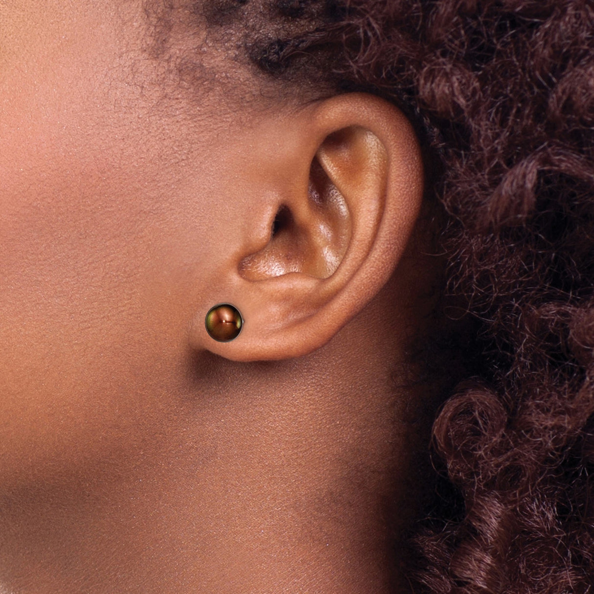 Sterling Silver Stud Earrings with Brown Tahitian Pearls, Button Design for Women