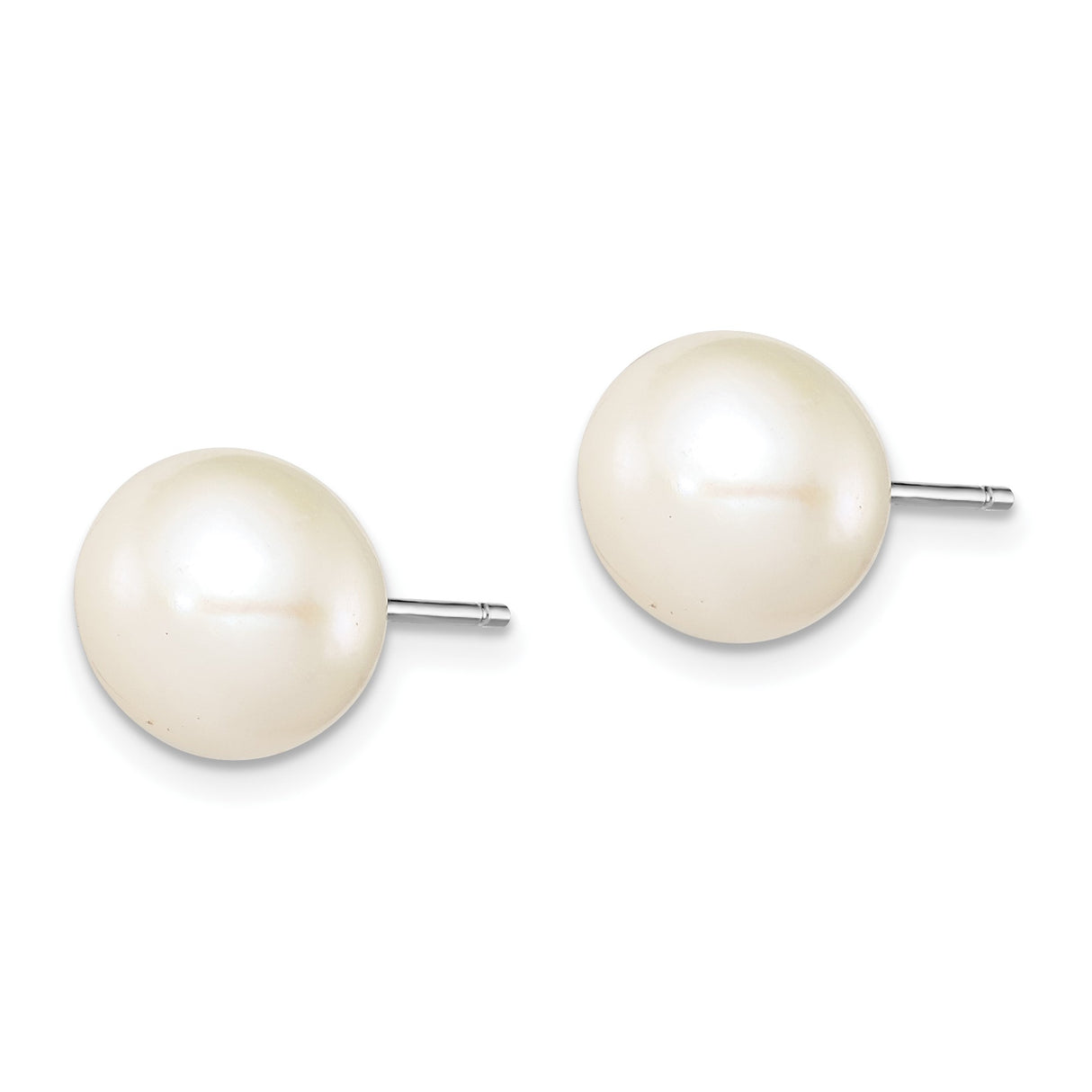 Sterling Silver Pearl Stud Earrings with White Freshwater Cultured Pearls, Classic Round Design
