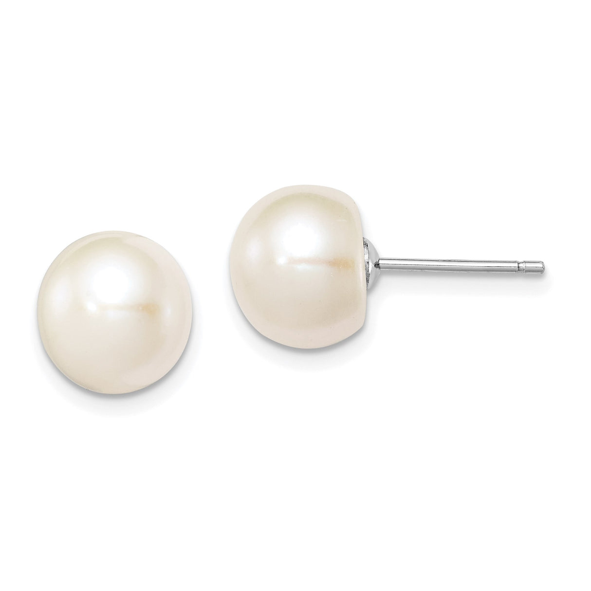 Sterling Silver Pearl Stud Earrings with White Freshwater Cultured Pearls, Classic Round Design