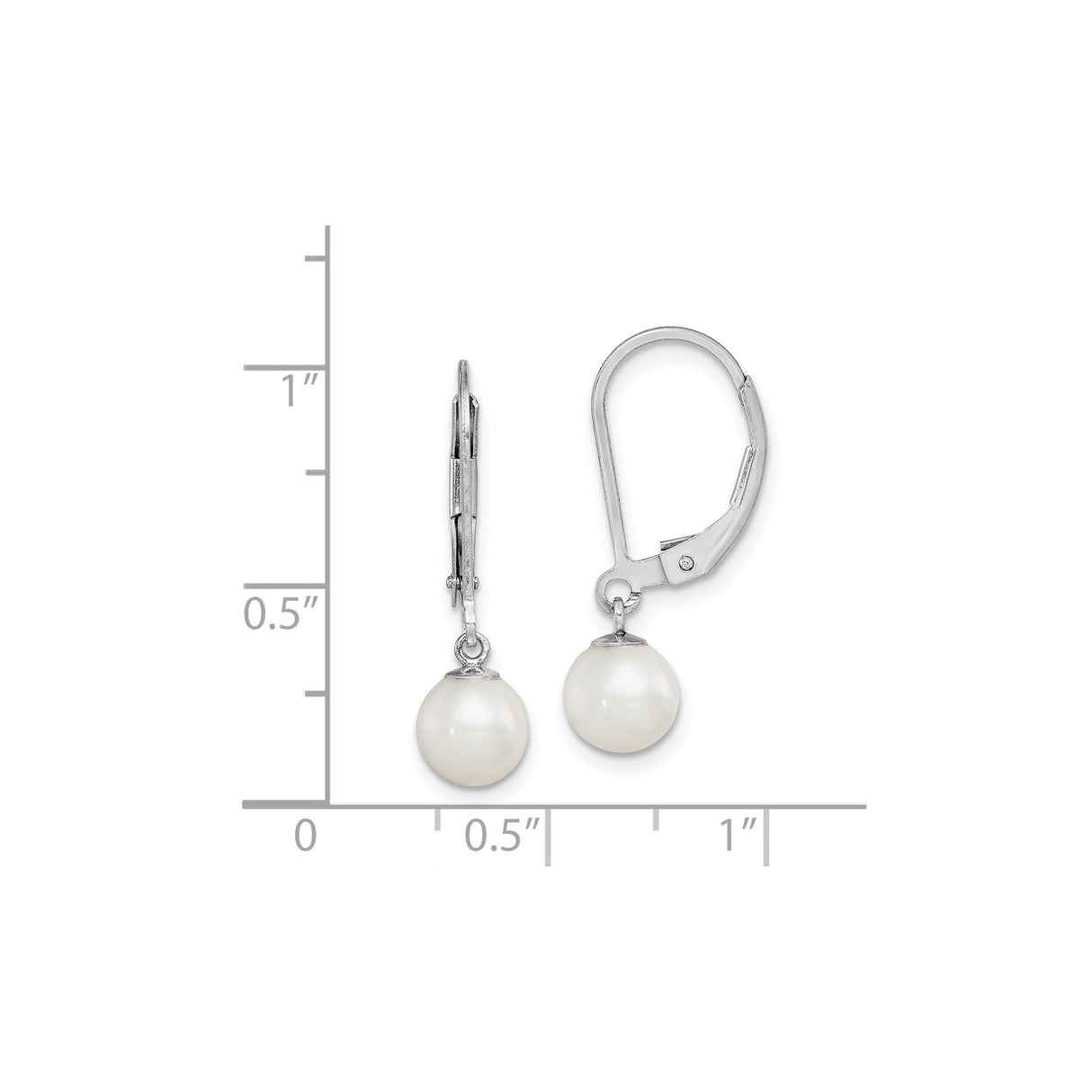 Sterling Silver Dangle Earrings with Round White Freshwater Pearl Drops, Leverback Design