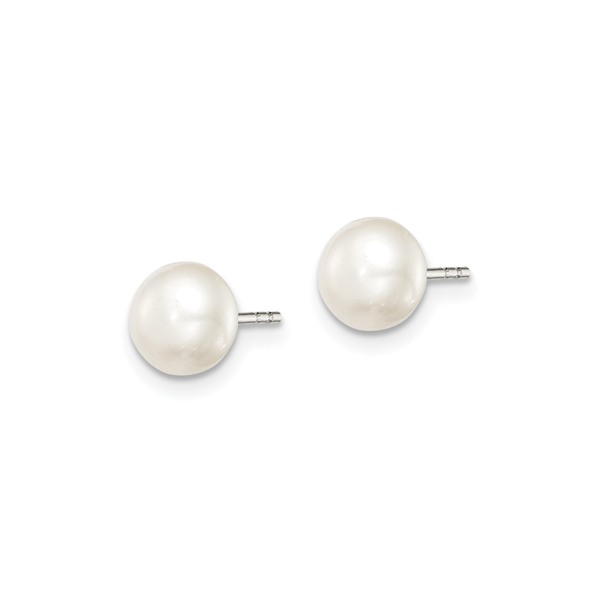 Sterling Silver Pearl Earrings with Round White Cultured Button Pearls on Stud Posts