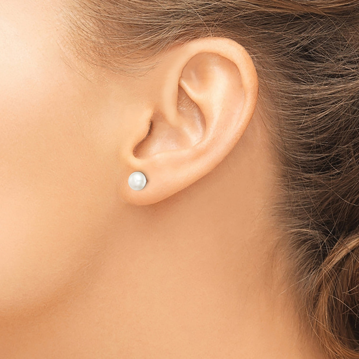 Sterling Silver Stud Earrings with 6mm Round White Freshwater Pearls, Classic Minimalist Design
