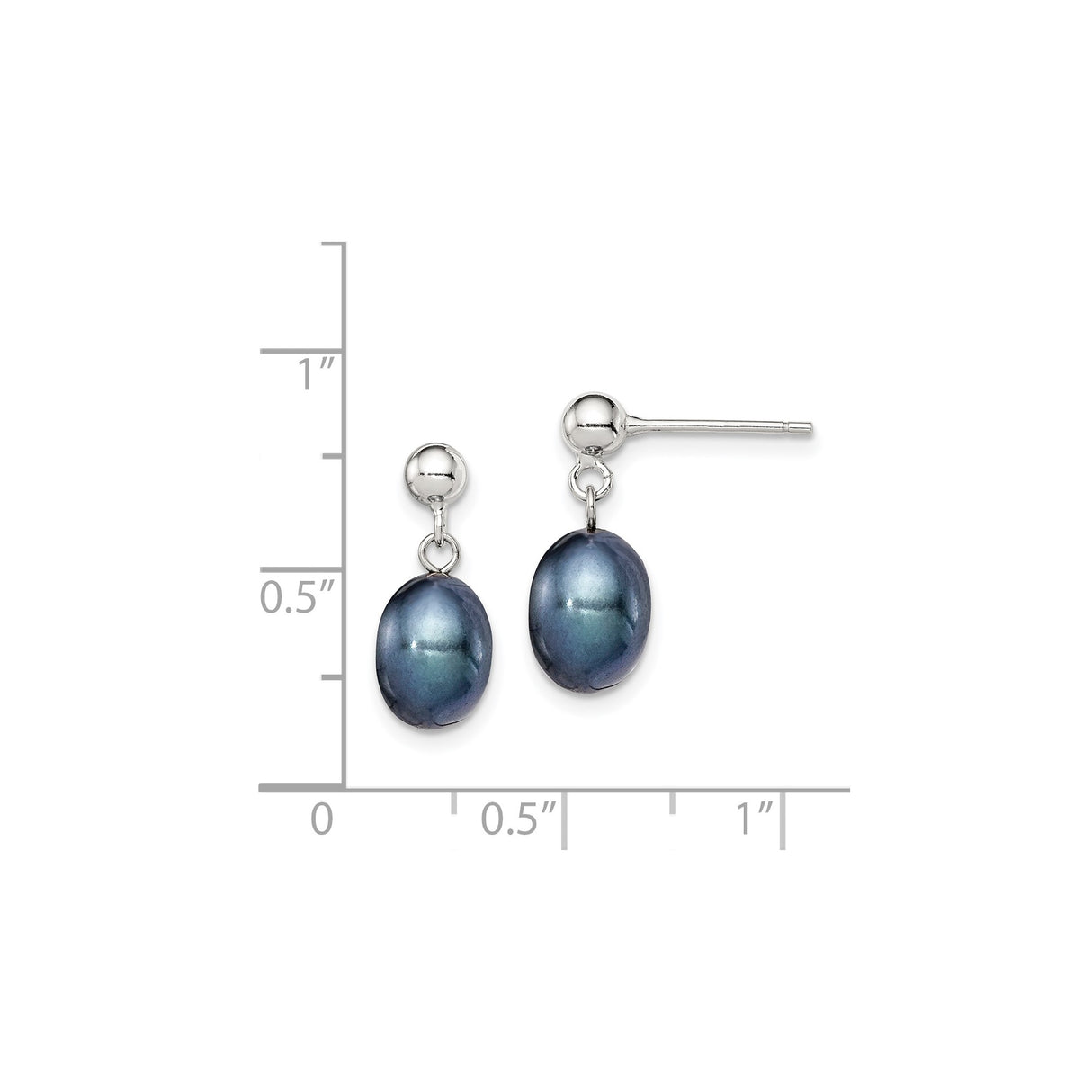 Sterling Silver Dangle Earrings with Dark Freshwater Pearls and Polished Ball Posts