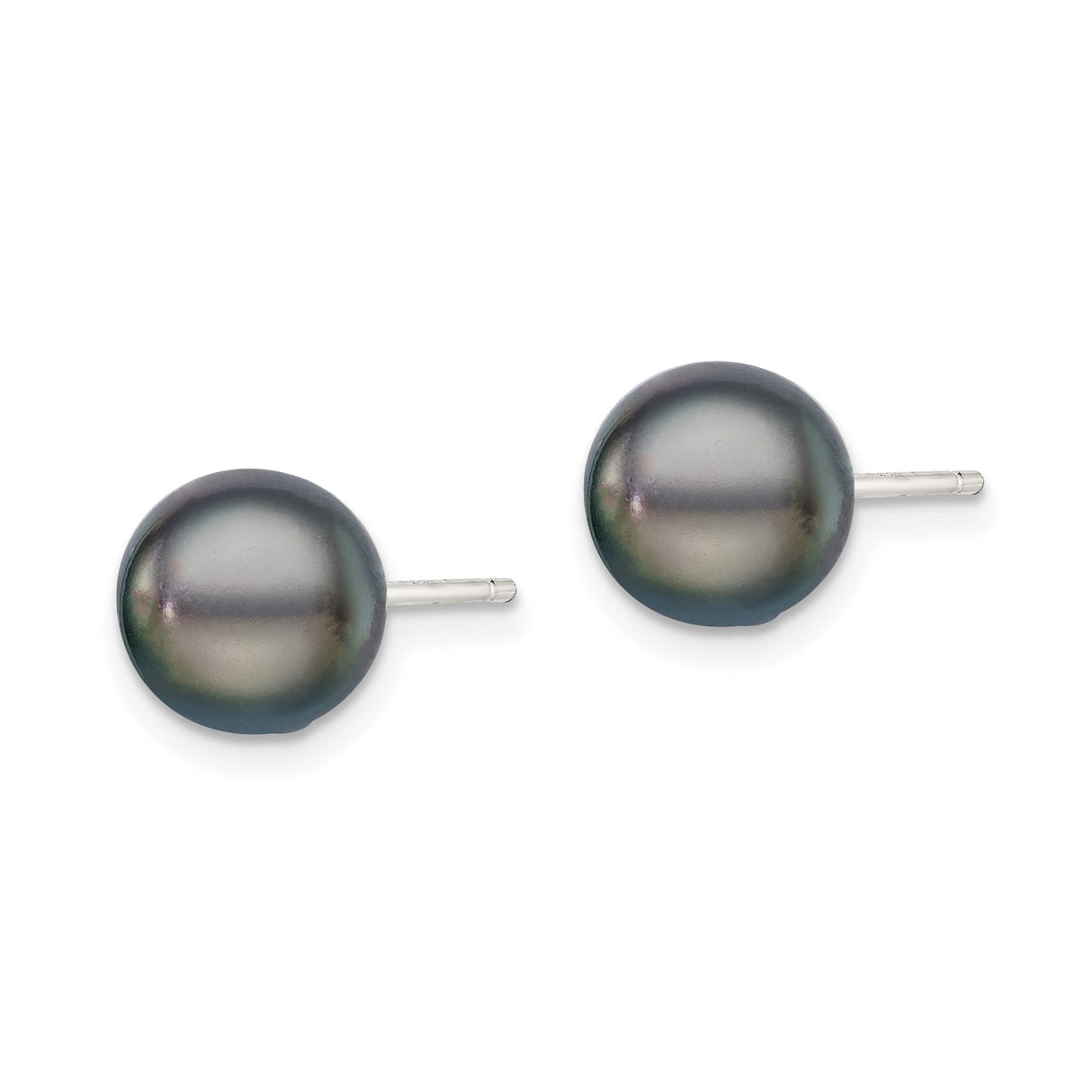 Sterling Silver Stud Earrings with Black Freshwater Pearls, Round Button Style for Women