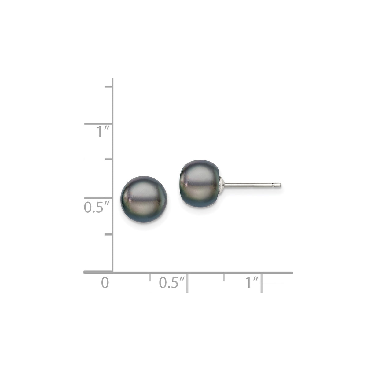 Sterling Silver Stud Earrings with Black Freshwater Pearls, Round Button Style for Women