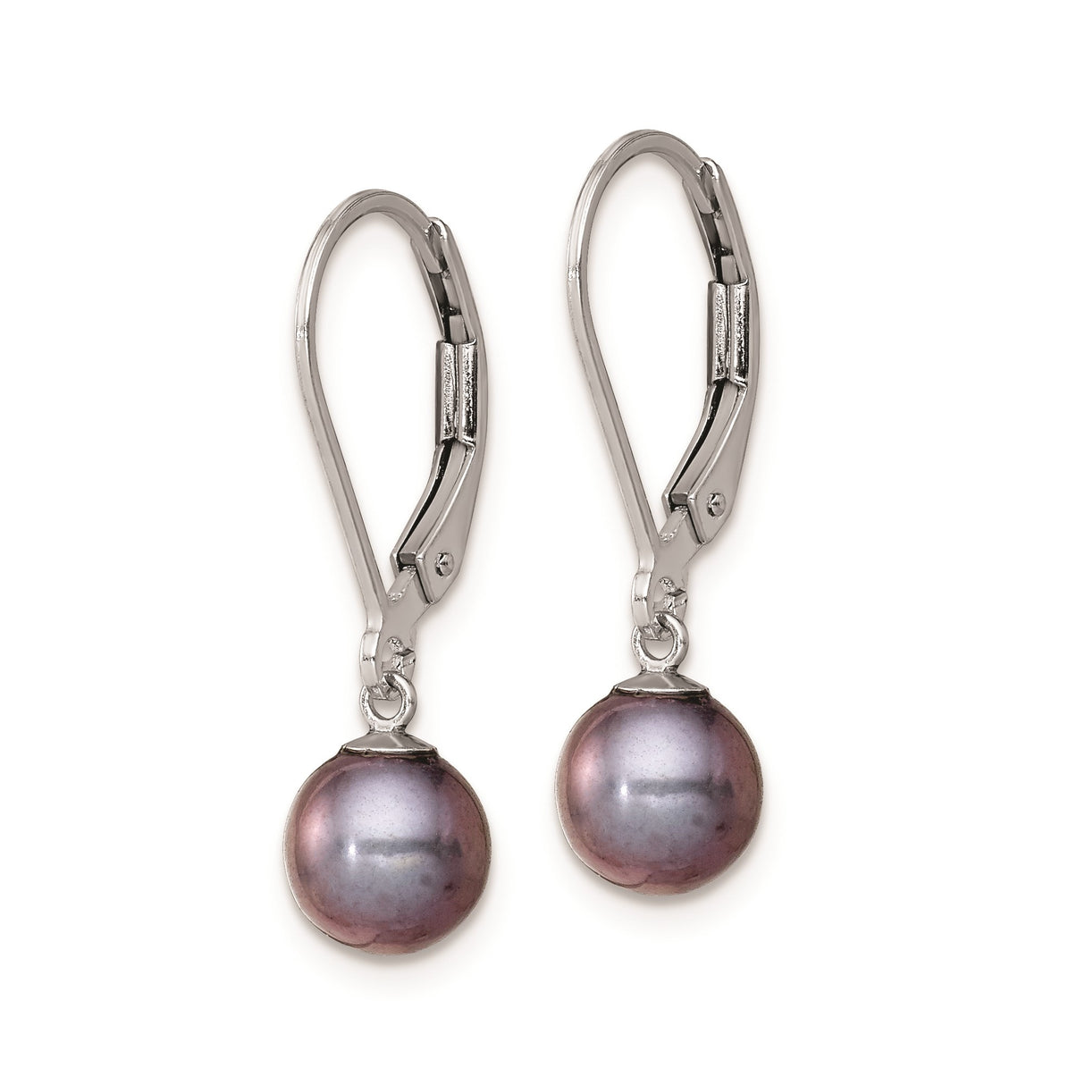 Sterling Silver Dangle Earrings with Black Freshwater Cultured Pearls, Leverback Style