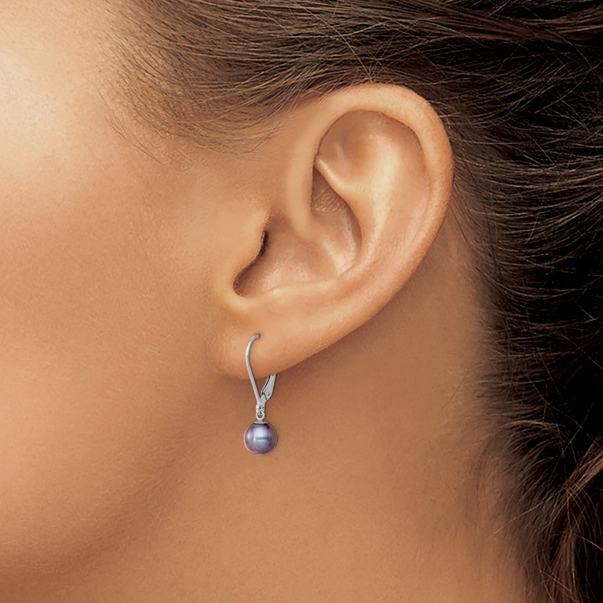 Sterling Silver Dangle Earrings with Black Freshwater Cultured Pearls, Leverback Style