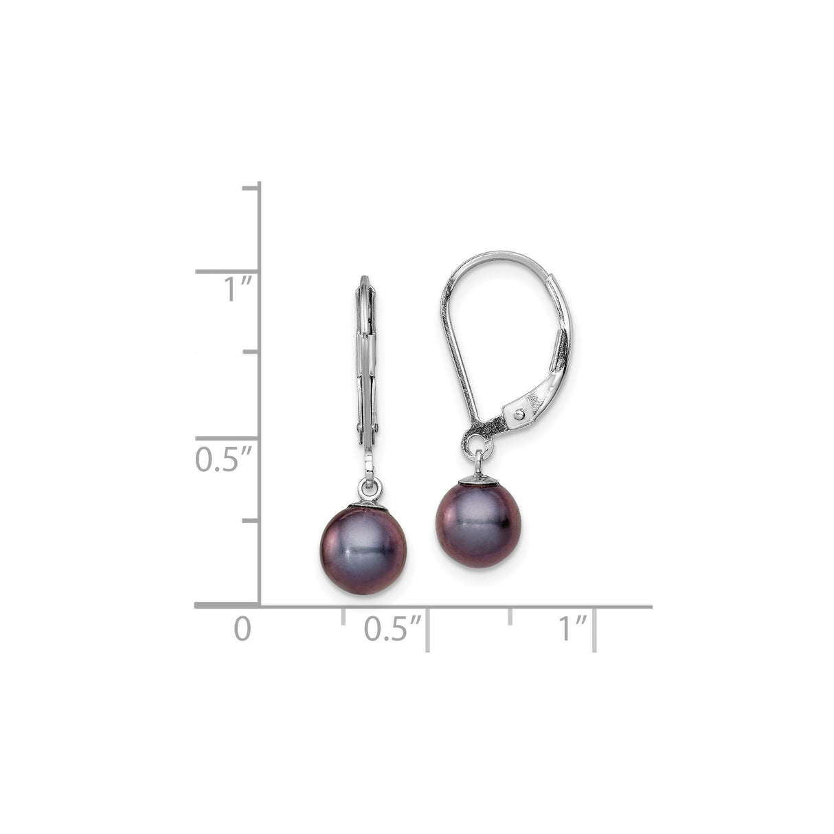 Sterling Silver Dangle Earrings with Black Freshwater Cultured Pearls, Leverback Style