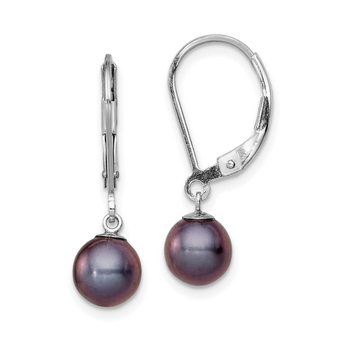 Sterling Silver Dangle Earrings with Black Freshwater Cultured Pearls, Leverback Style