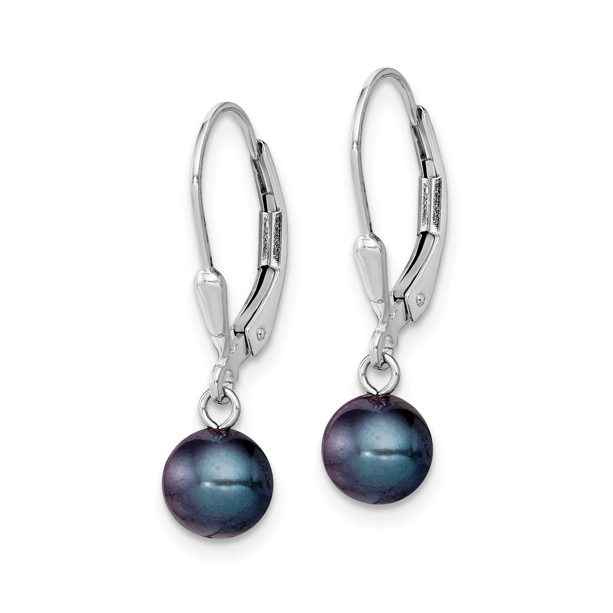 Sterling Silver Leverback Drop Earrings with Dark Freshwater Pearls, Classic Dangle Style