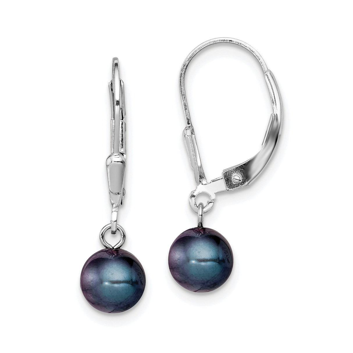 Sterling Silver Leverback Drop Earrings with Dark Freshwater Pearls, Classic Dangle Style