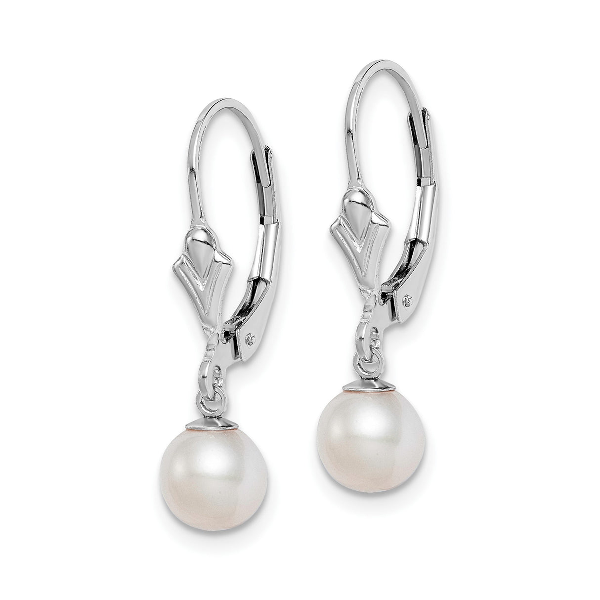 Sterling Silver Drop Earrings with White Freshwater Pearls, Leverback, Long Dangle Design