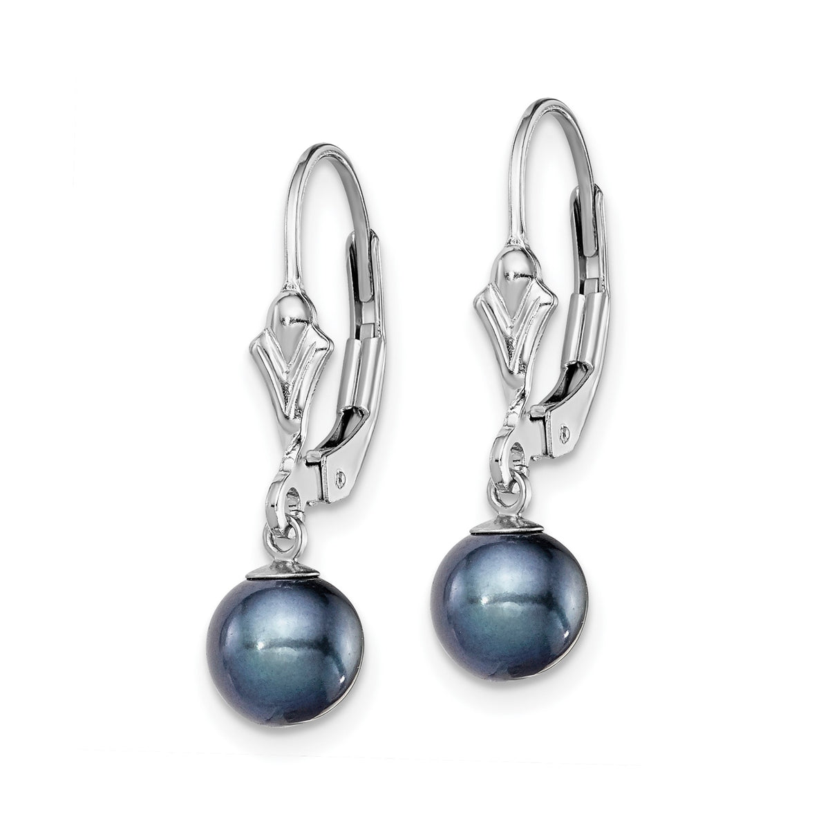 Sterling Silver Drop Earrings with Black Freshwater Pearls, Minimalist Leverback Design