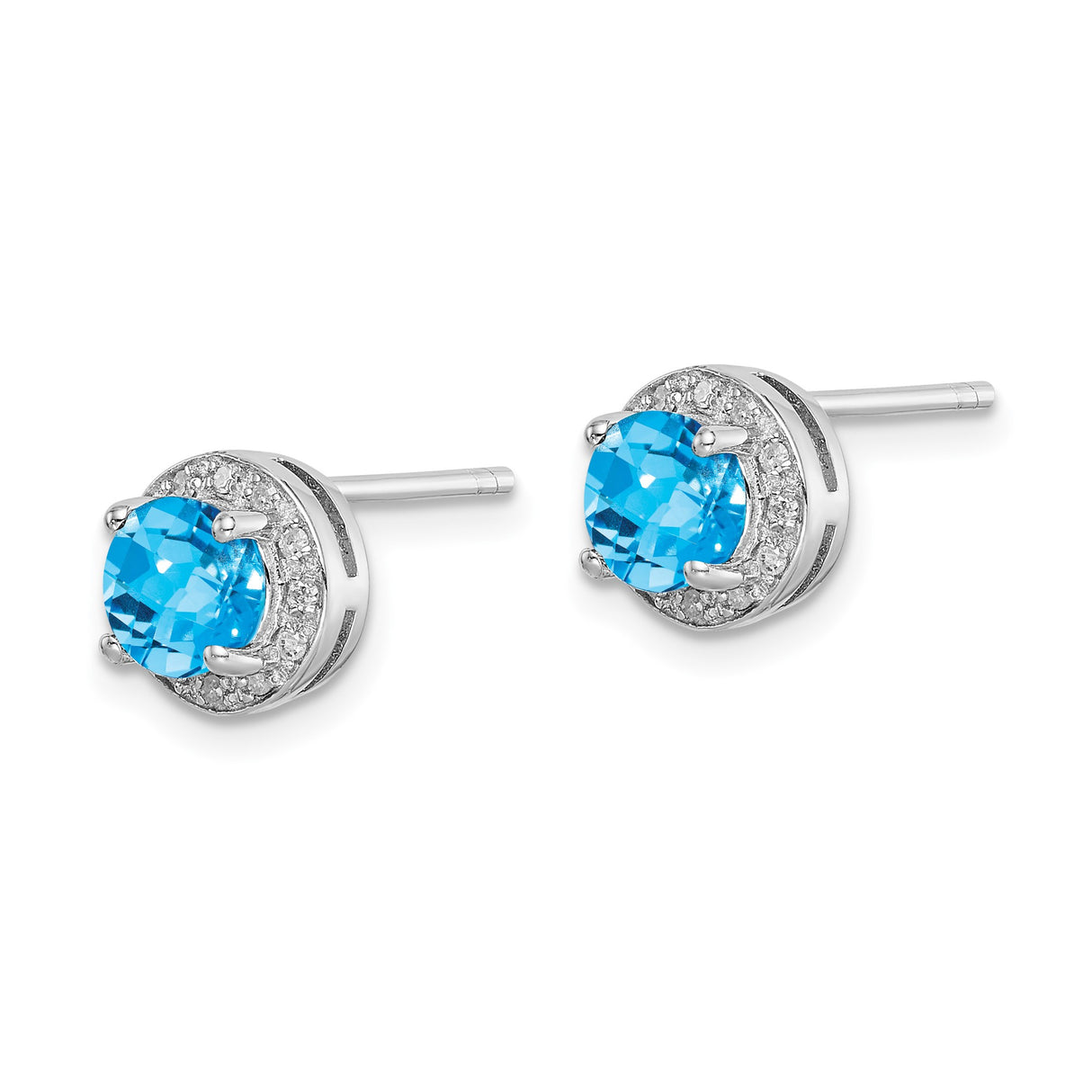 Sterling Silver Stud Earrings with Swiss Blue Topaz and Diamond Halo Design