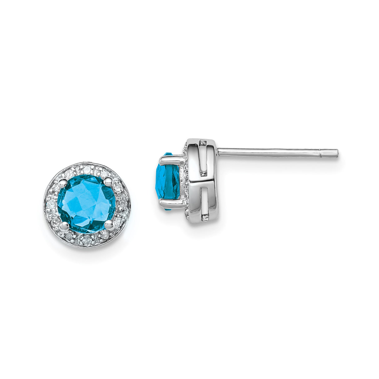 Sterling Silver Stud Earrings with Swiss Blue Topaz and Diamond Halo Design