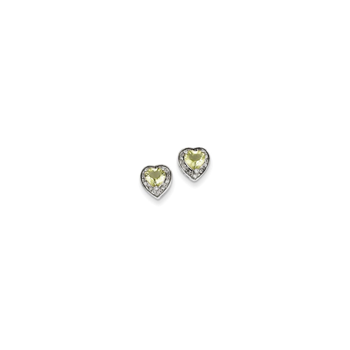 Sterling Silver Heart Shaped Stud Earrings with Lemon Quartz and Diamond Accents