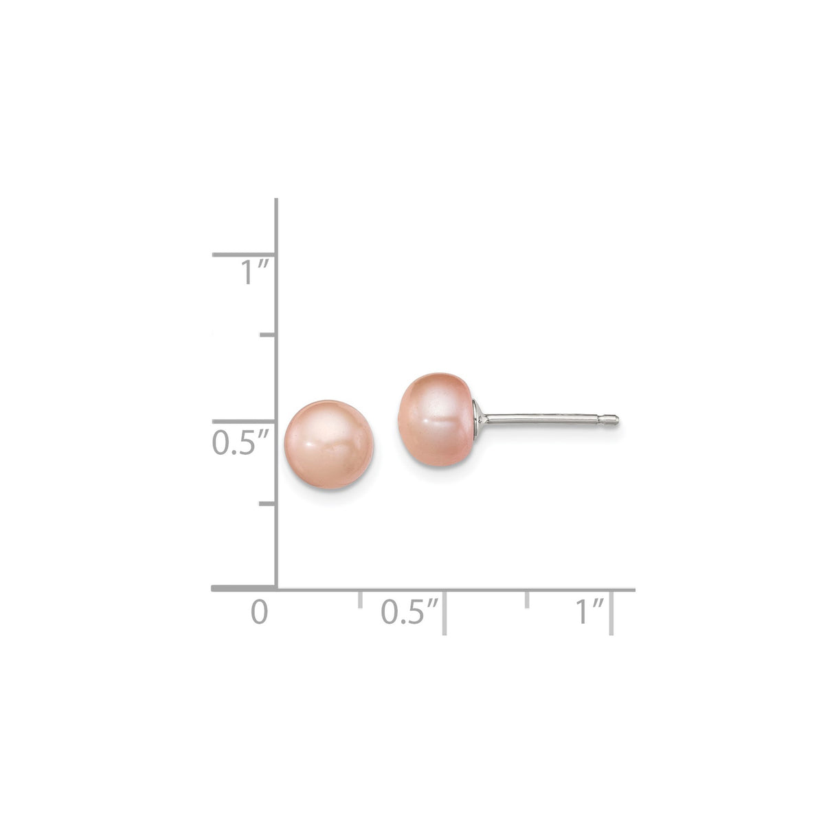 Sterling Silver Pearl Stud Earrings, Round Pink Freshwater Pearls, Button Style for Women