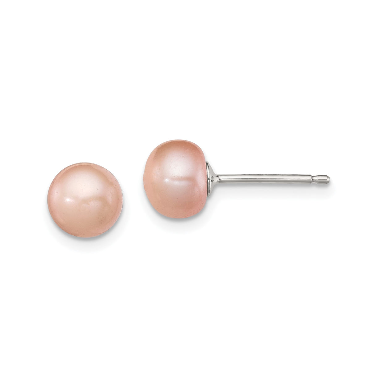 Sterling Silver Pearl Stud Earrings, Round Pink Freshwater Pearls, Button Style for Women