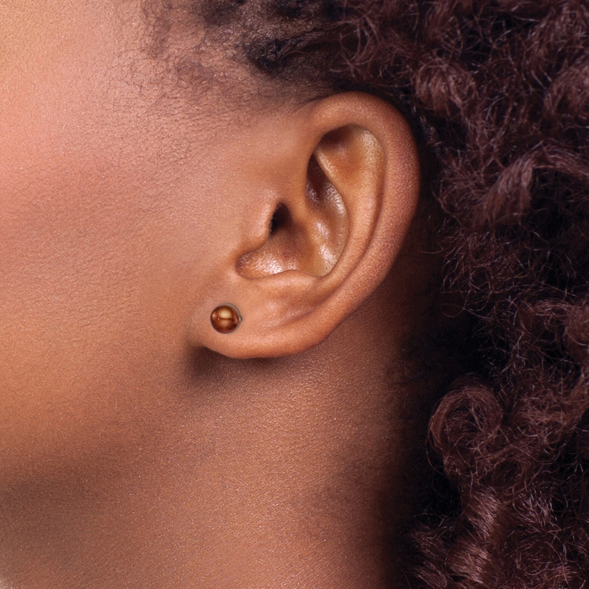 Sterling Silver Stud Earrings with Brown Freshwater Cultured Pearls, Polished Finish