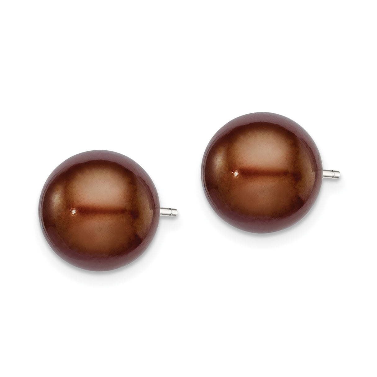 Sterling Silver Stud Earrings with Brown Freshwater Cultured Pearls, Minimalist Button Design