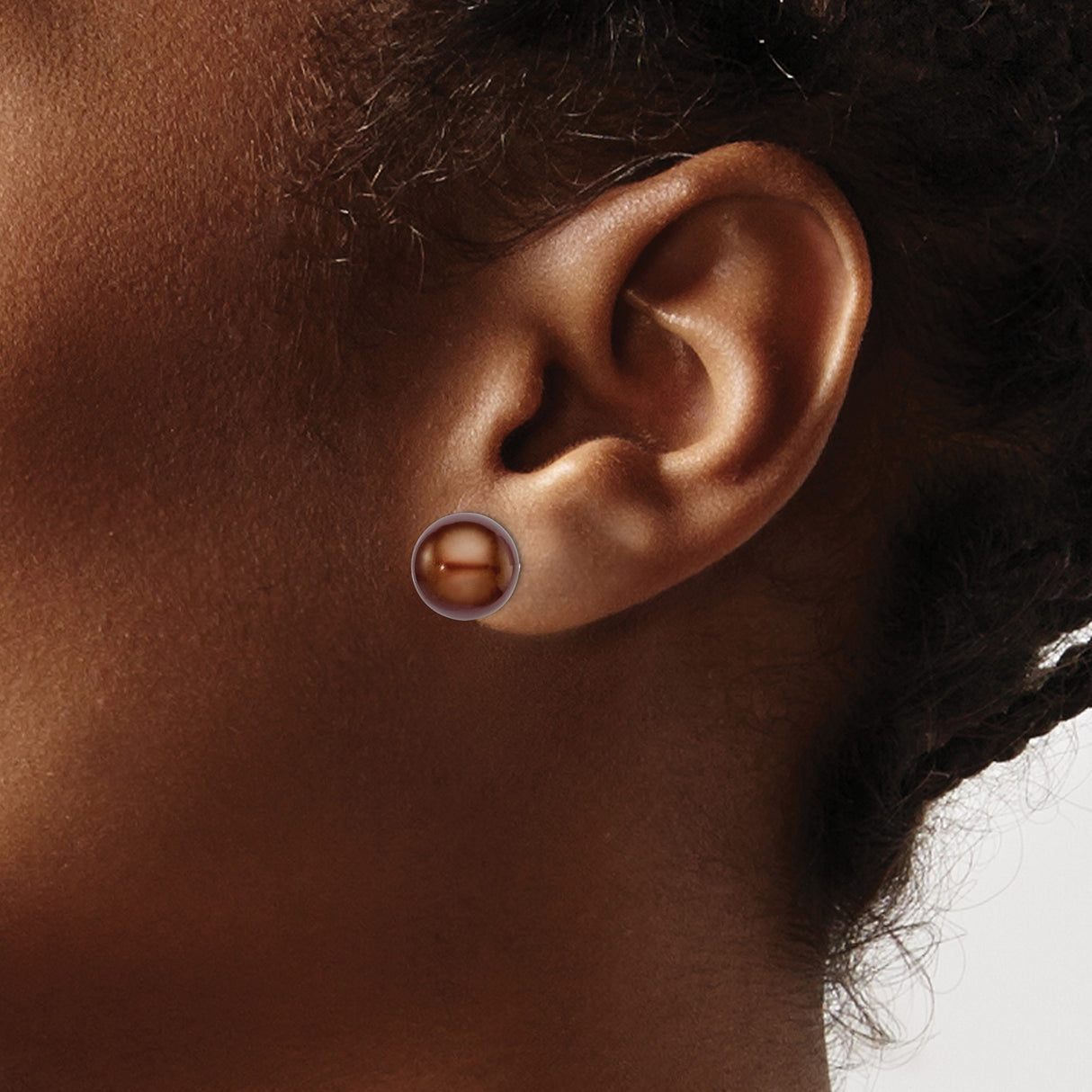 Sterling Silver Stud Earrings with Brown Freshwater Cultured Pearls, Minimalist Button Design