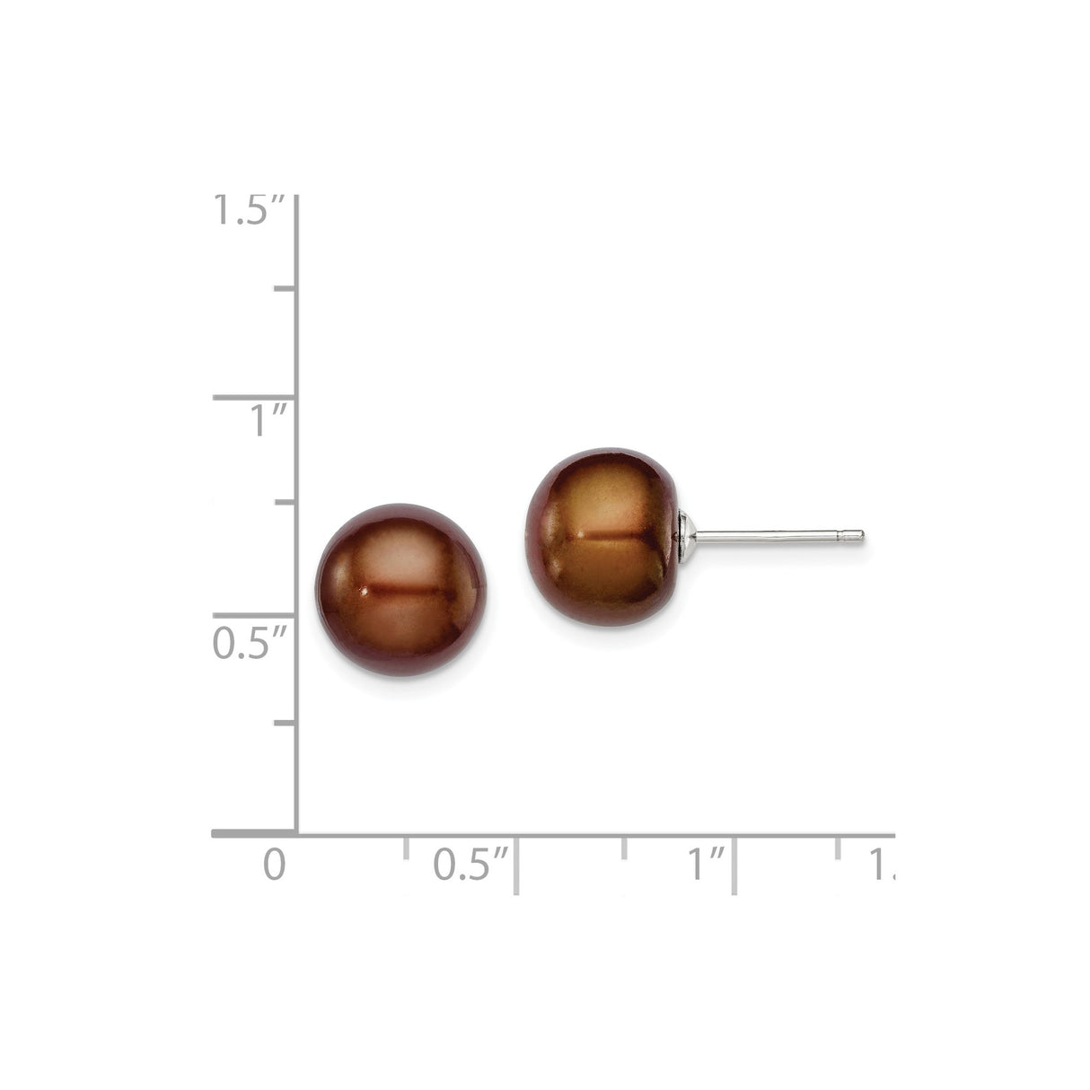 Sterling Silver Stud Earrings with Brown Freshwater Cultured Pearls, Minimalist Button Design