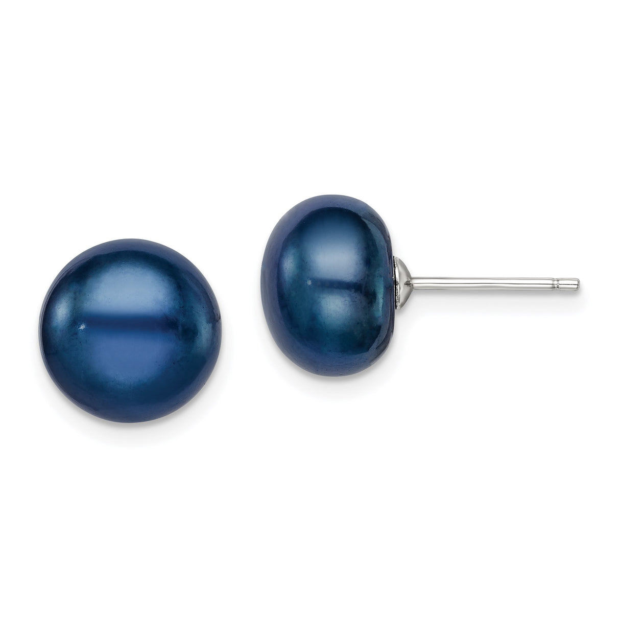 Sterling Silver Stud Earrings with Dark Blue Freshwater Cultured Pearls, Classic Design