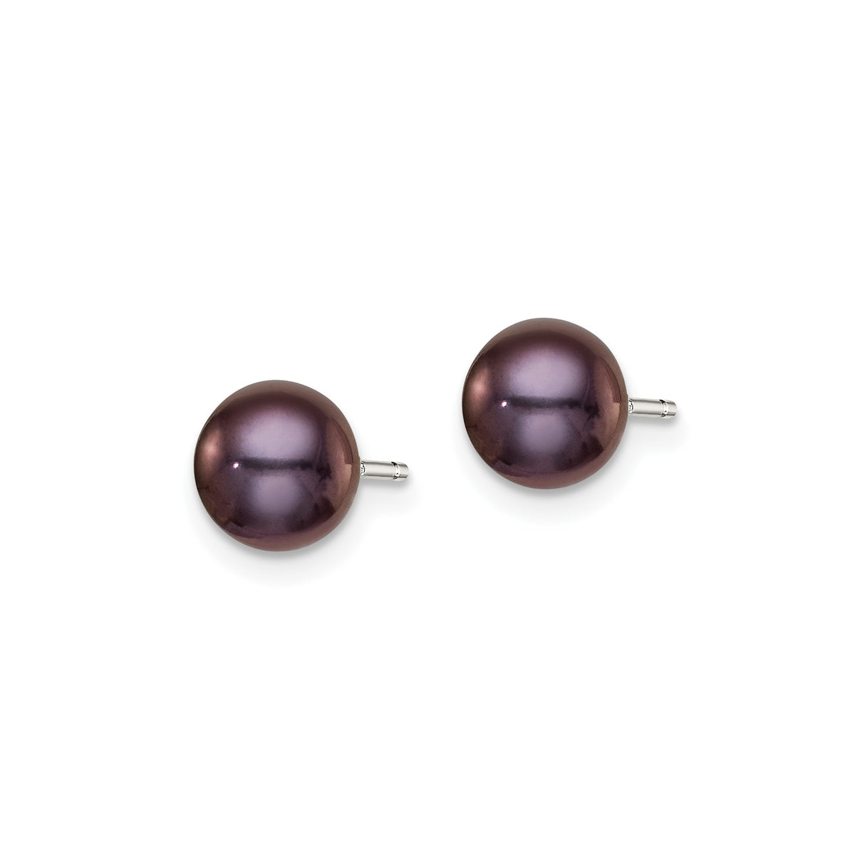 Sterling Silver Stud Earrings with Round Black Freshwater Pearls, Modern Design for Women
