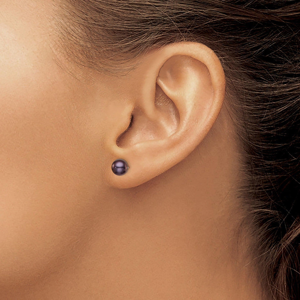 Sterling Silver Stud Earrings with Round Black Freshwater Pearls, Modern Design for Women