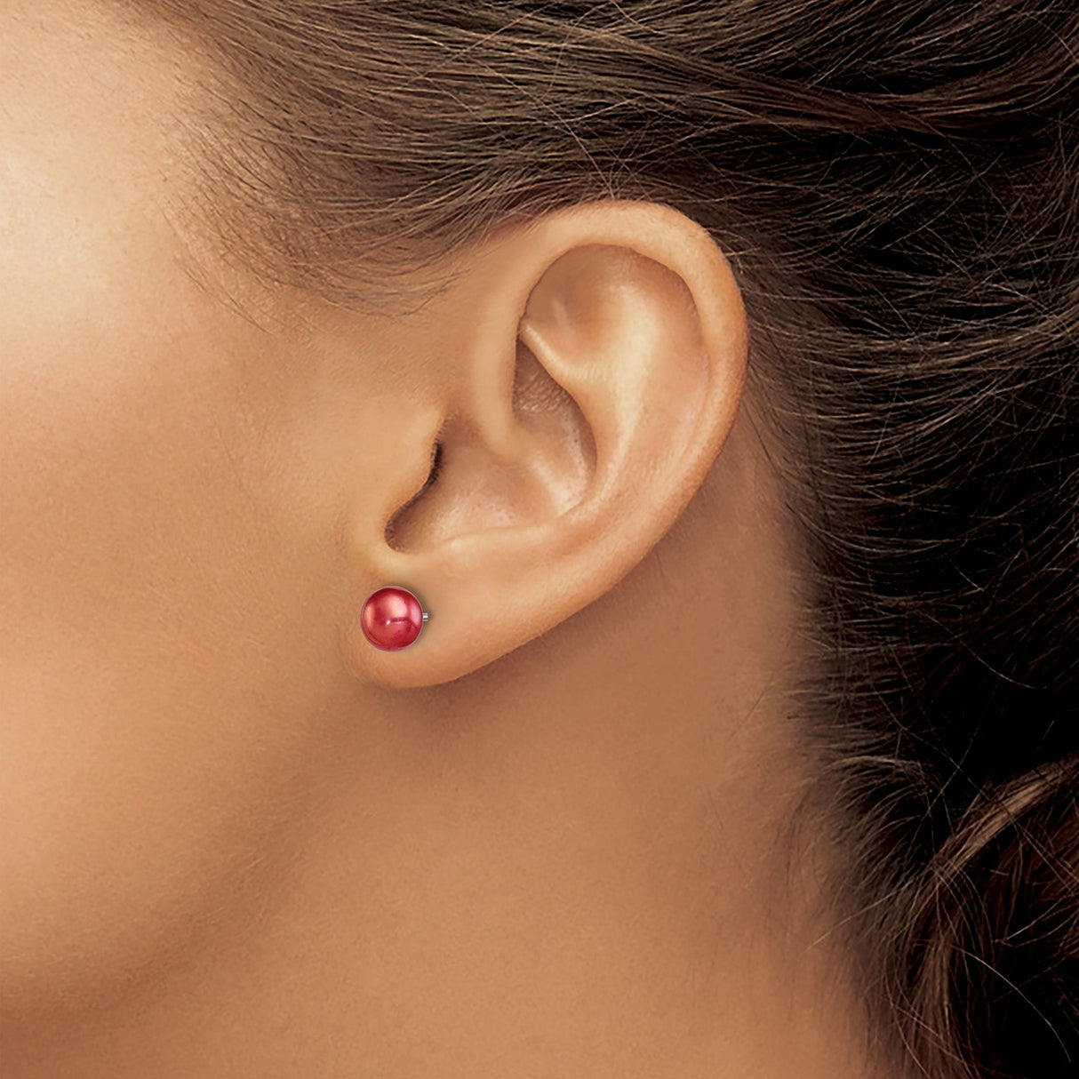 Sterling Silver Stud Earrings with Round Pink Pearl, Minimalist Feminine Style