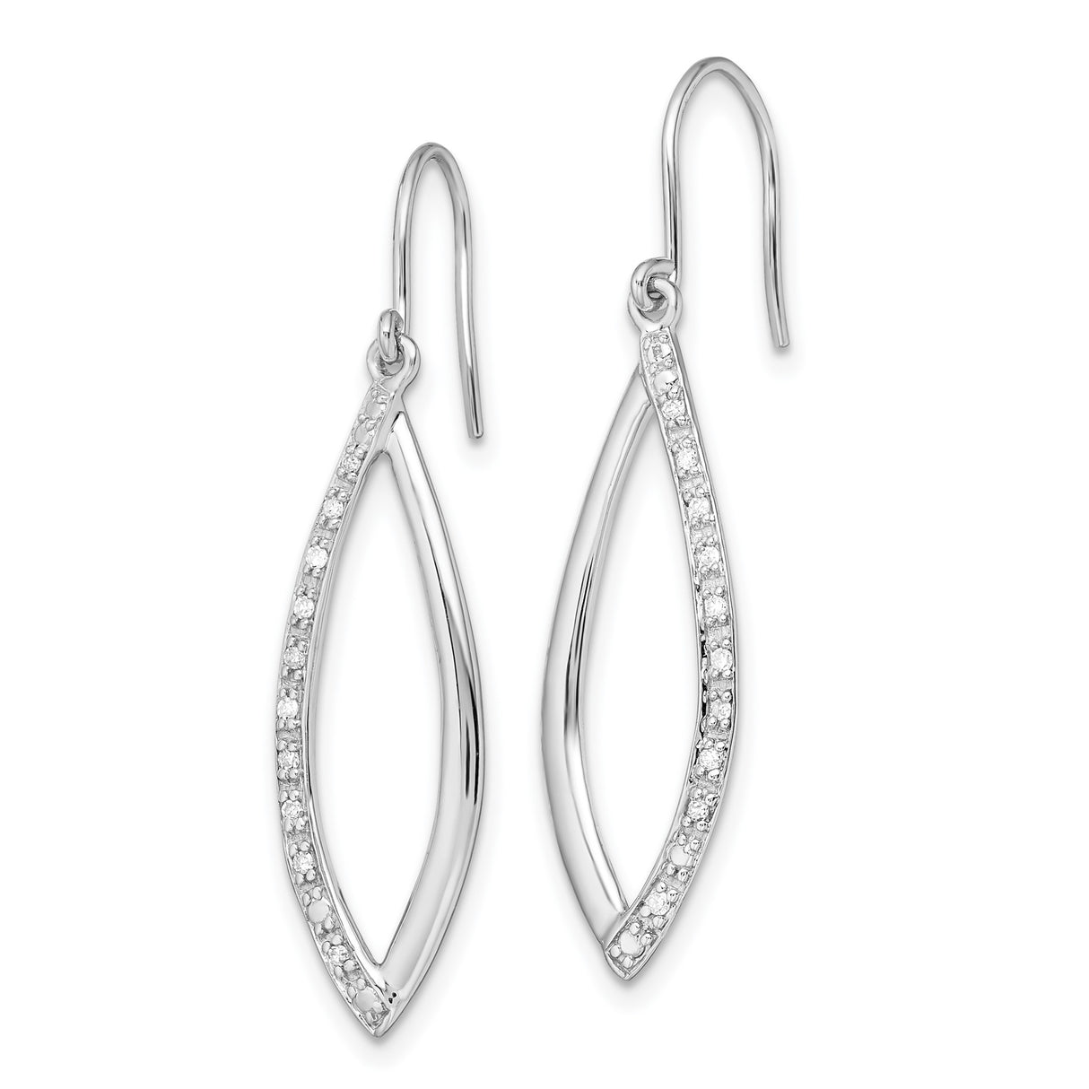 Sterling Silver Dangle Earrings with Diamond and Open Marquise Design