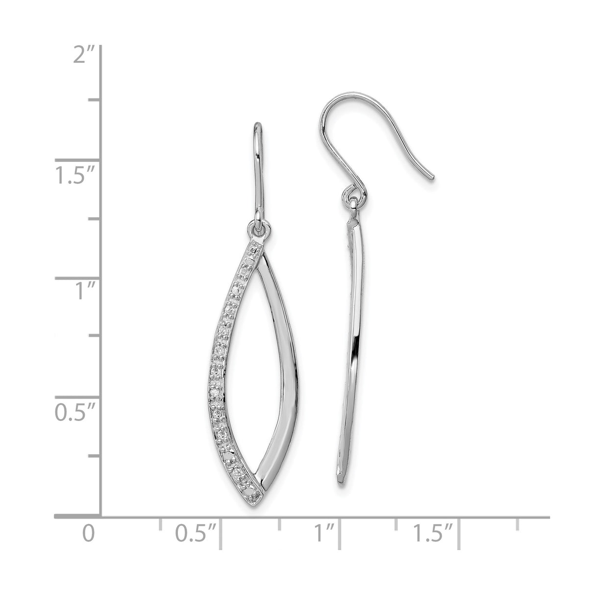 Sterling Silver Dangle Earrings with Diamond and Open Marquise Design