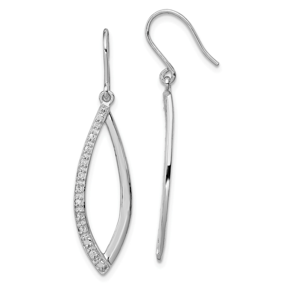 Sterling Silver Dangle Earrings with Diamond and Open Marquise Design