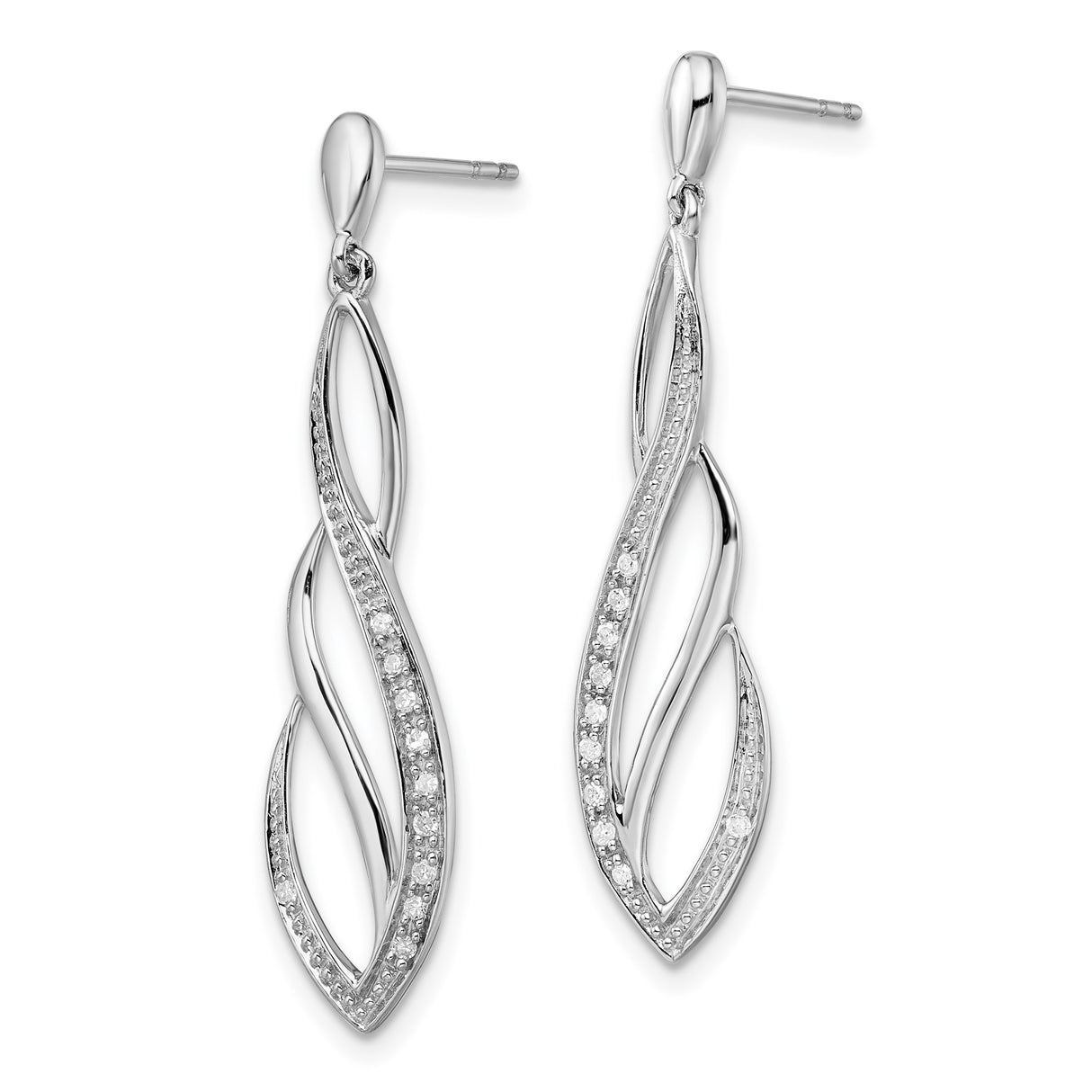 Sterling Silver Dangle Earrings with Twisted Design and Diamonds
