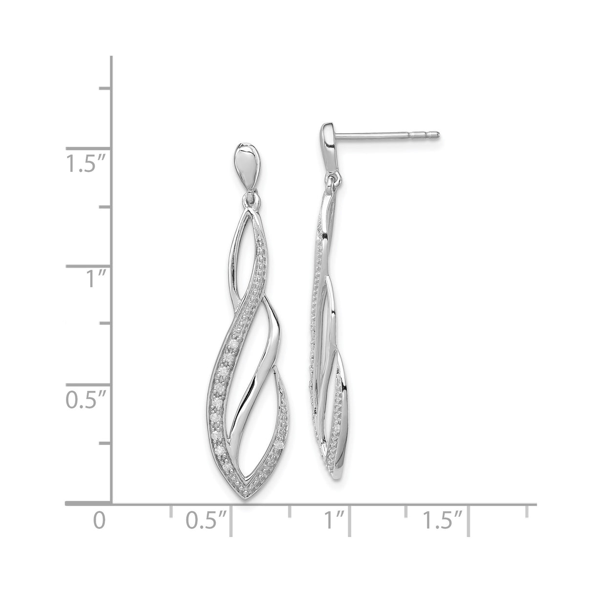 Sterling Silver Dangle Earrings with Twisted Design and Diamonds
