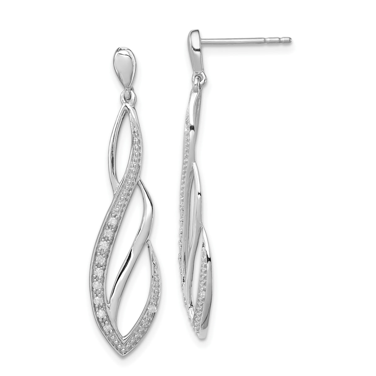 Sterling Silver Dangle Earrings with Twisted Design and Cubic Zirconia