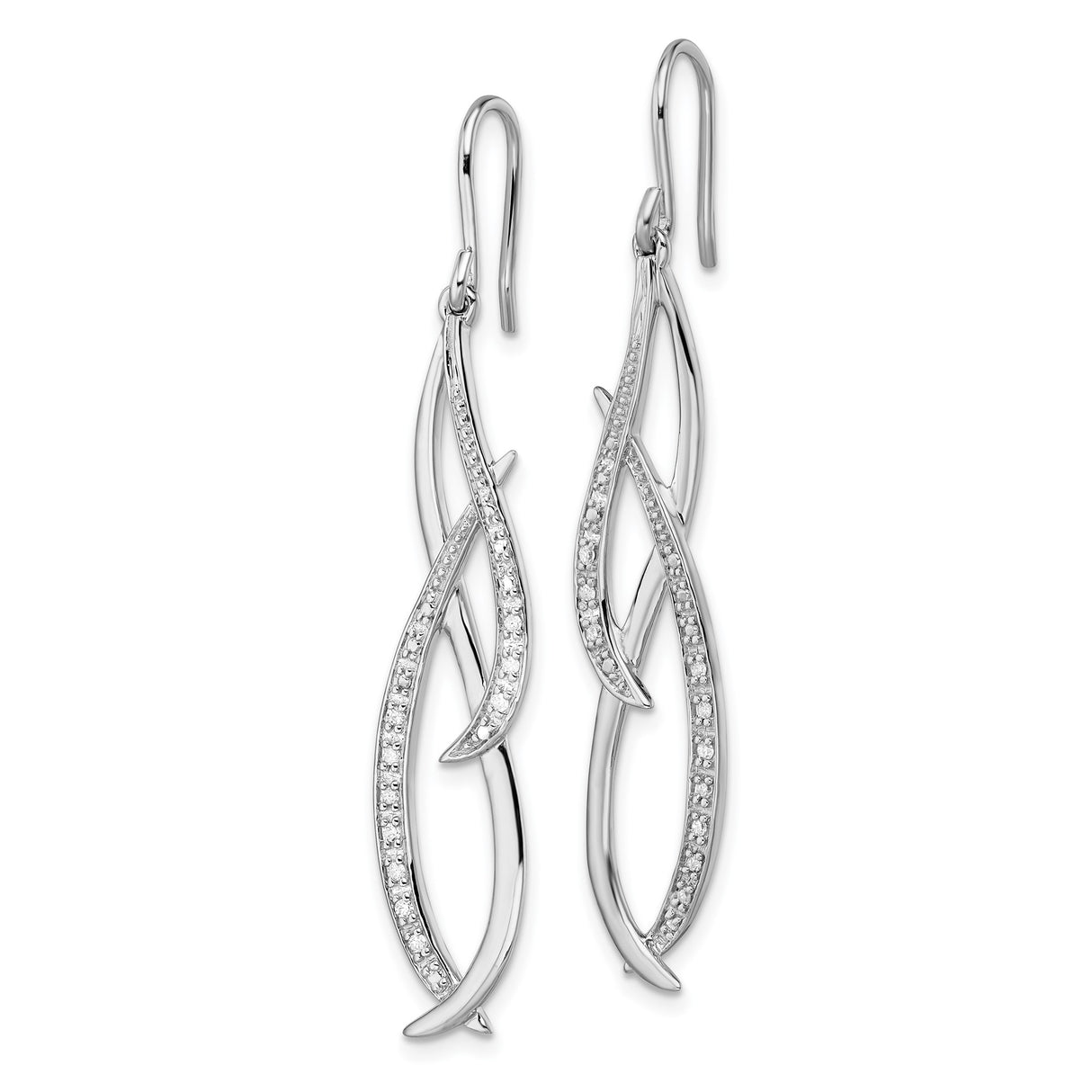 Sterling Silver Dangle Earrings with Diamond Accents, Open Swirl Design and Abstract Curves