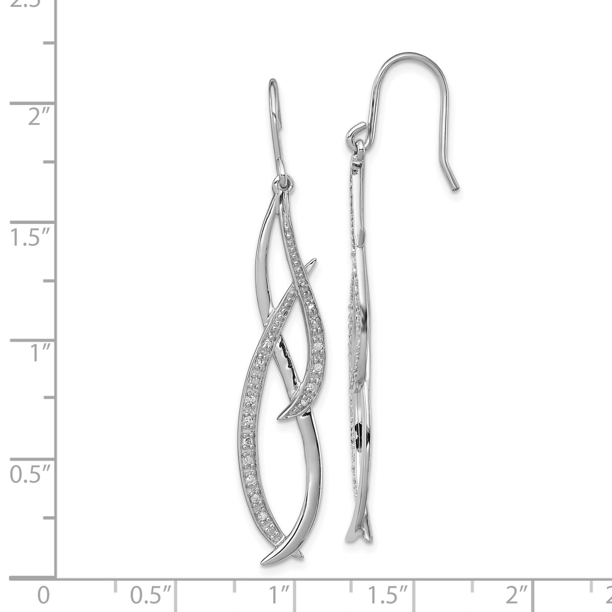 Sterling Silver Dangle Earrings with Diamond Accents, Open Swirl Design and Abstract Curves