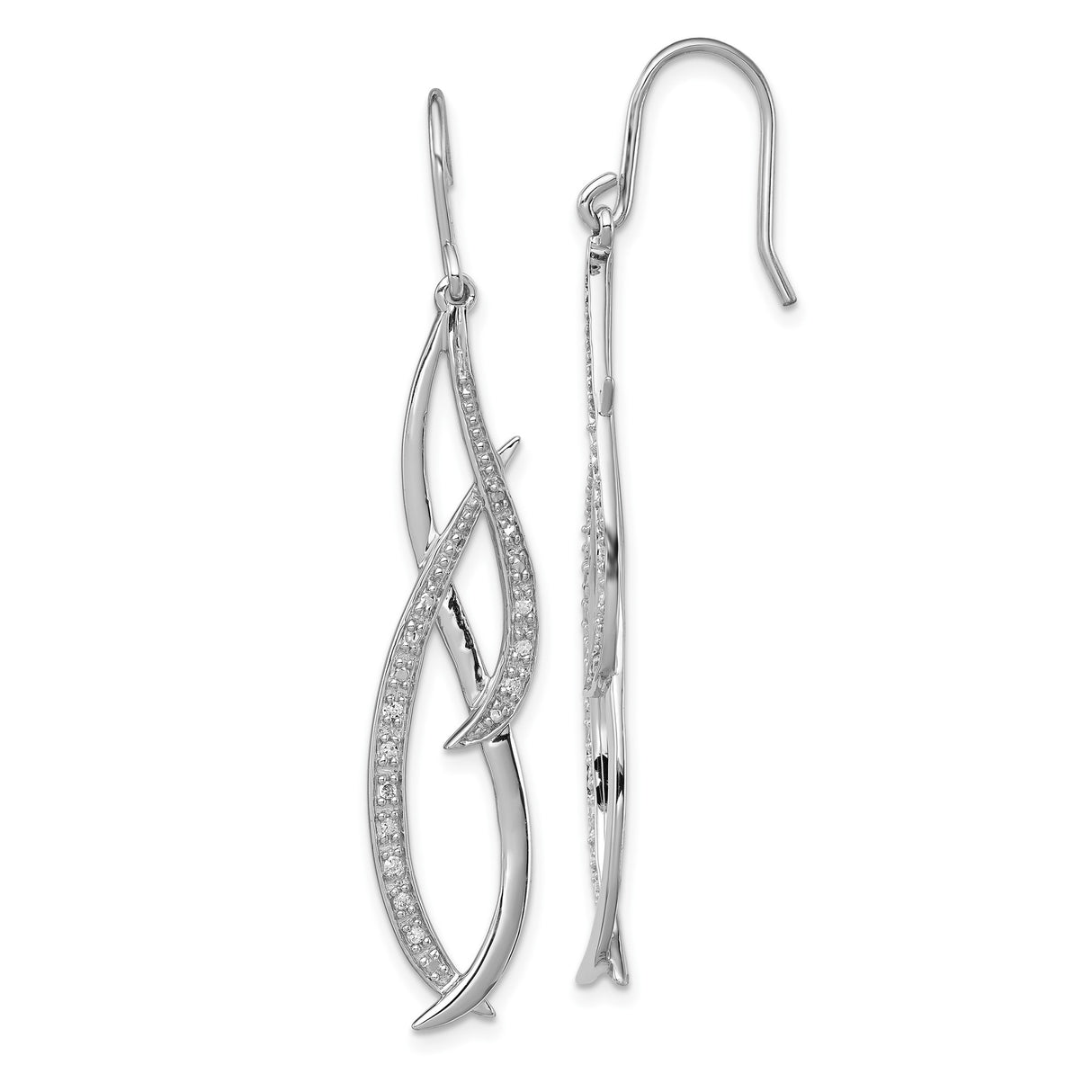 Sterling Silver Dangle Earrings with Diamond Accents, Open Swirl Design and Abstract Curves