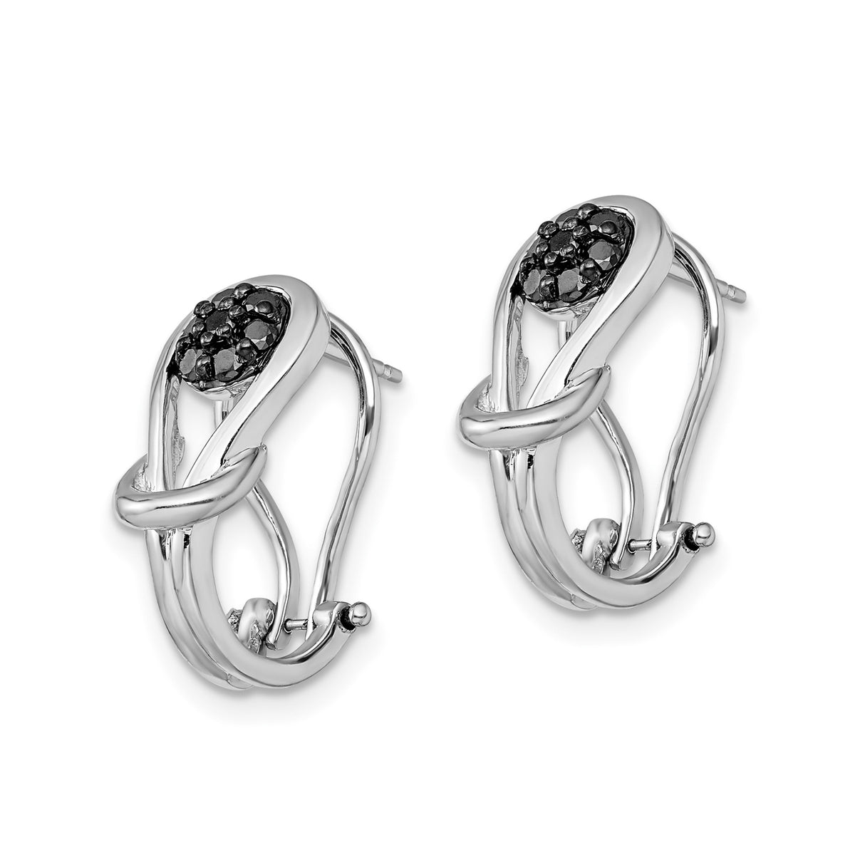 Sterling Silver Twisted Loop Earrings with Black Diamond Accents, Omega Back Closure