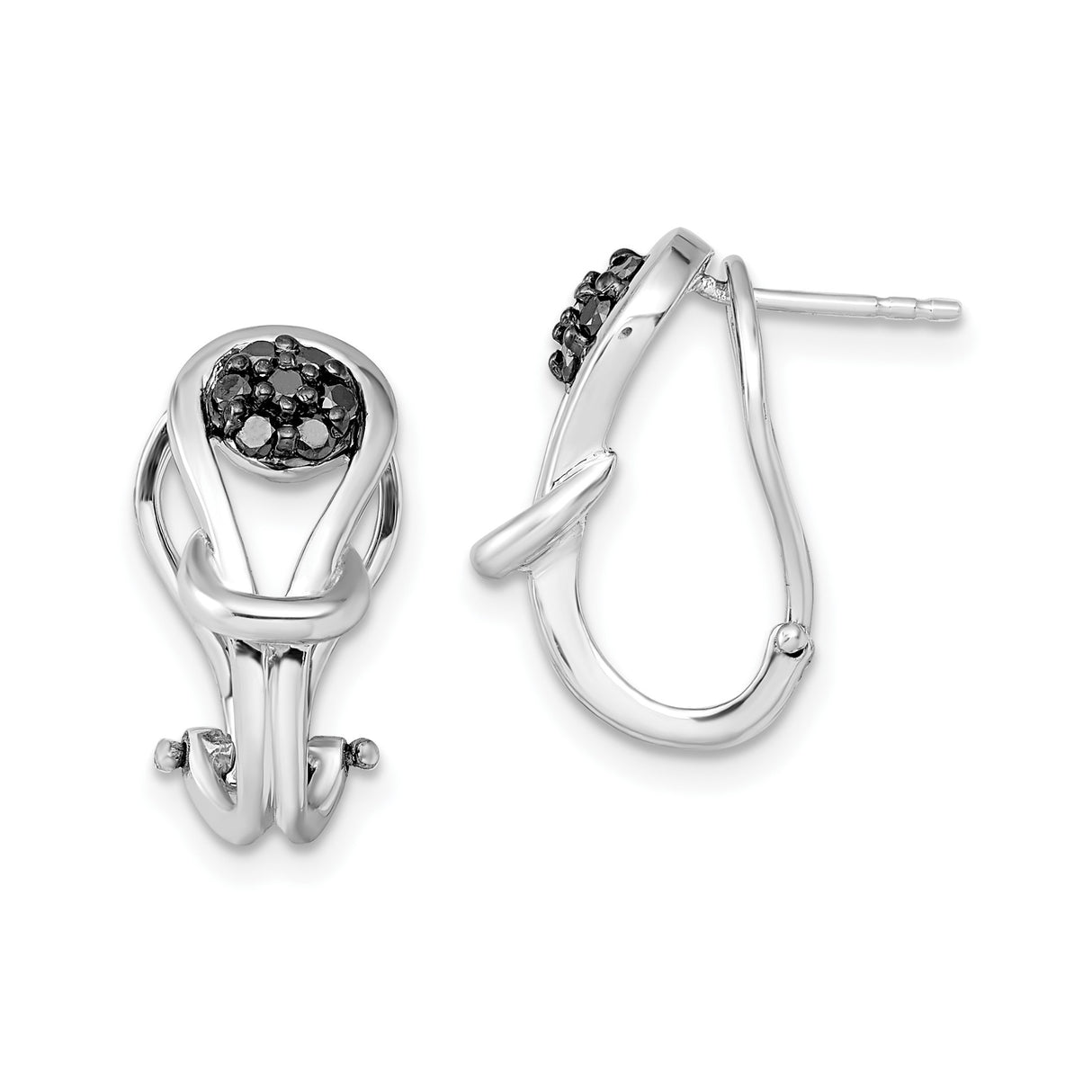 Sterling Silver Twisted Loop Earrings with Black Diamond Accents, Omega Back Closure