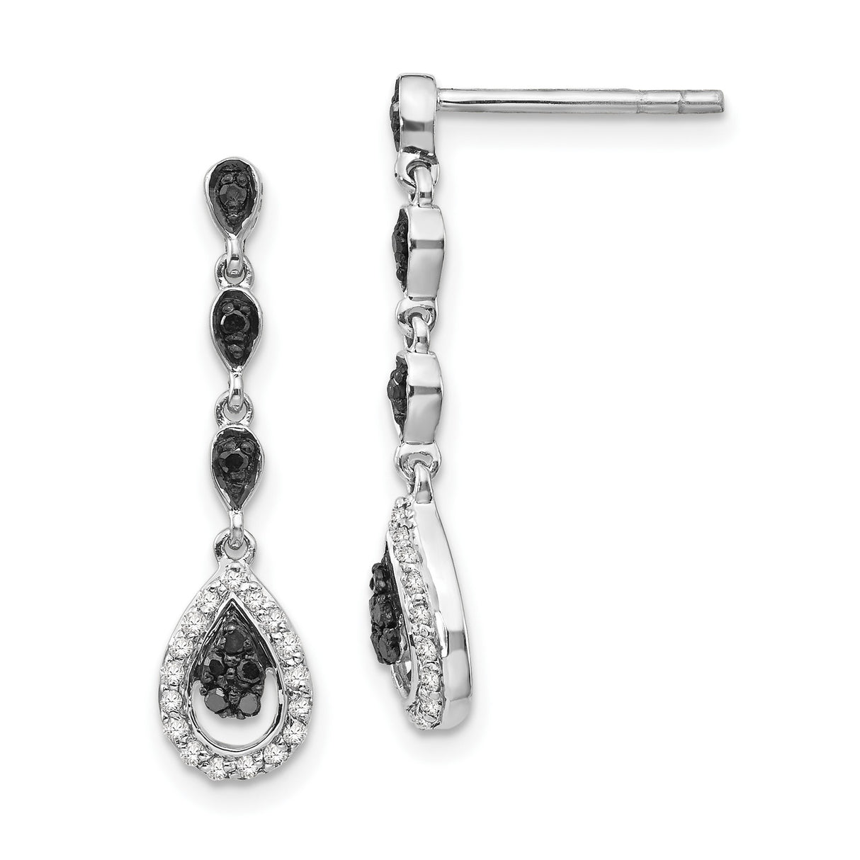 Sterling Silver Dangle Earrings with Black and White Cubic Zirconia Teardrop Design