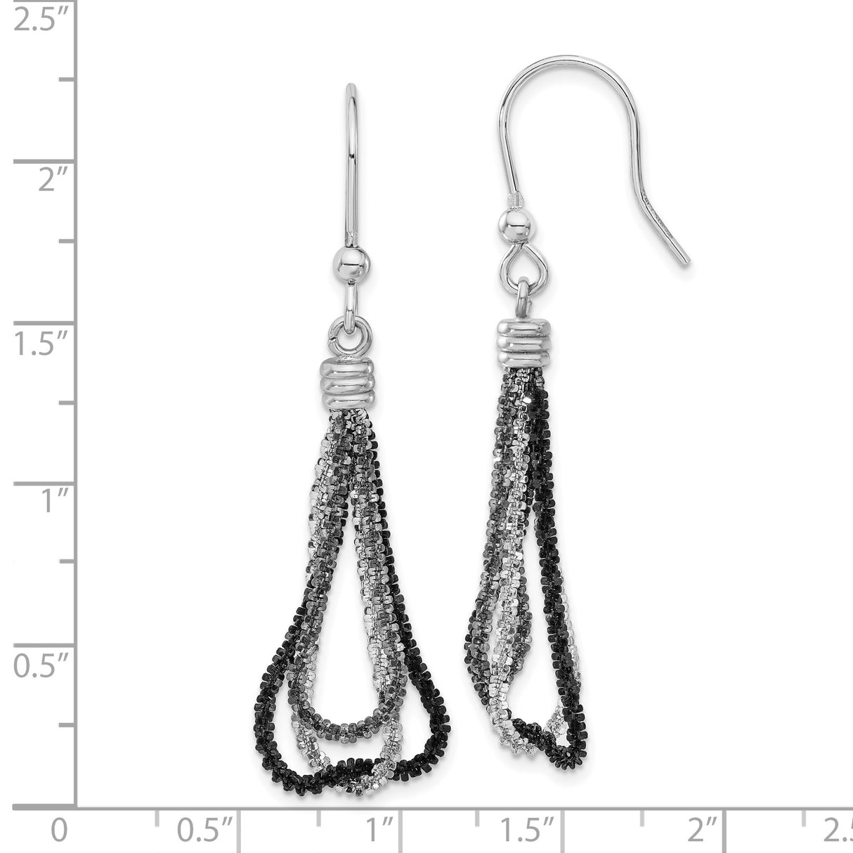 Sterling Silver Dangle Earrings with Multi-Strand Black and Silver Beaded Chains, Teardrop Design